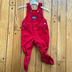 Vintage Oshkosh Baby Boys Red Corduroy Footed Overalls